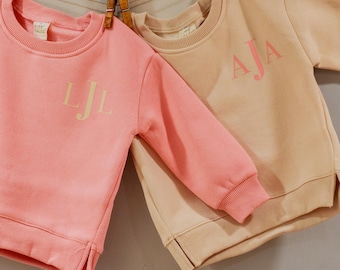 Personalized Monogram Crewneck Sweatshirt - Baby, Toddler, and Youth Pullover - Custom Initials - Cute Sweater for Kids - Siblings Matching