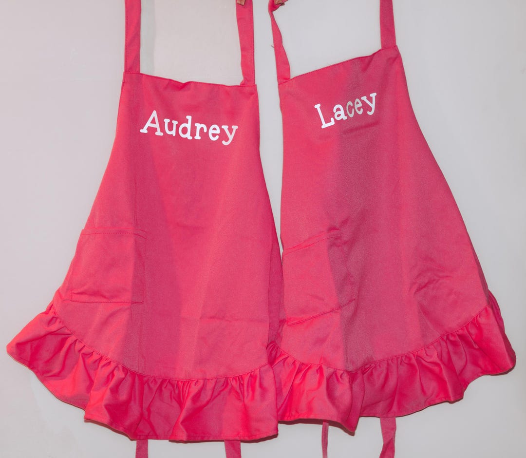 Personalized Pink Ruffle Apron - Custom Little Girls, Youth, Kids Art ...
