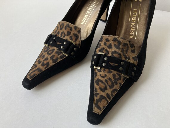 Vintage Black Suede Leather Shoes, Pointed Toe Pumps Size 4,5