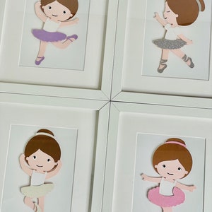 9 x 11&quot; Pack of 4 3D Art Paper Ballerinas - Gifts for Baby Nursery, Girl&#39;s Room, Frame For Wall Decoration, Baby Shower etc.