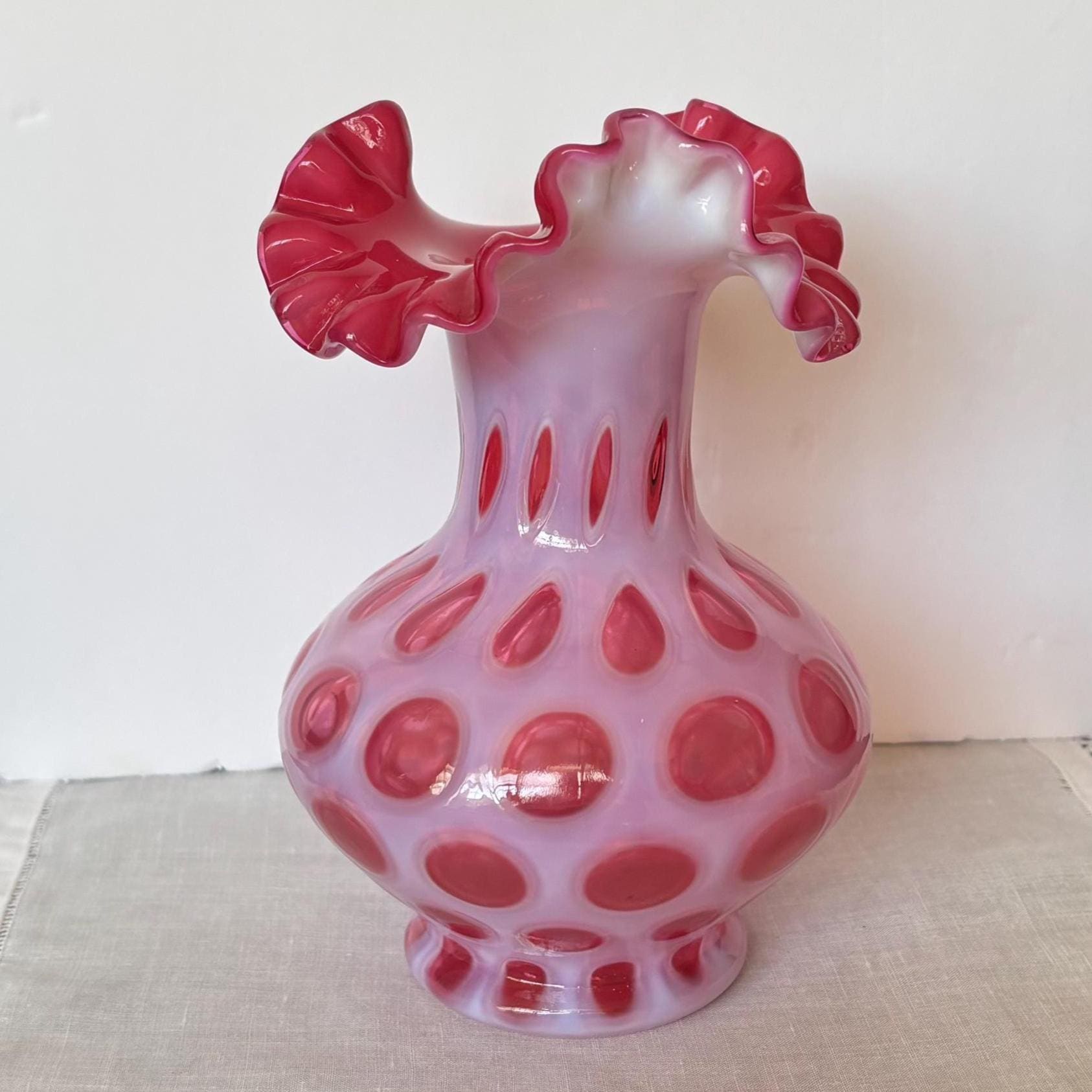 Fenton Cranberry Opalescent Coin Dot Vase - Etsy