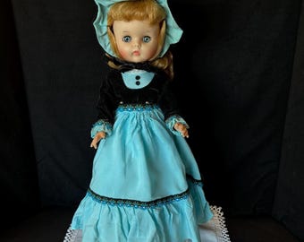 Vogue 15" Miss Ginny doll, in original dress and jacket, with bonnet, shoes, crinoline, panties and stockings; ca 1960s