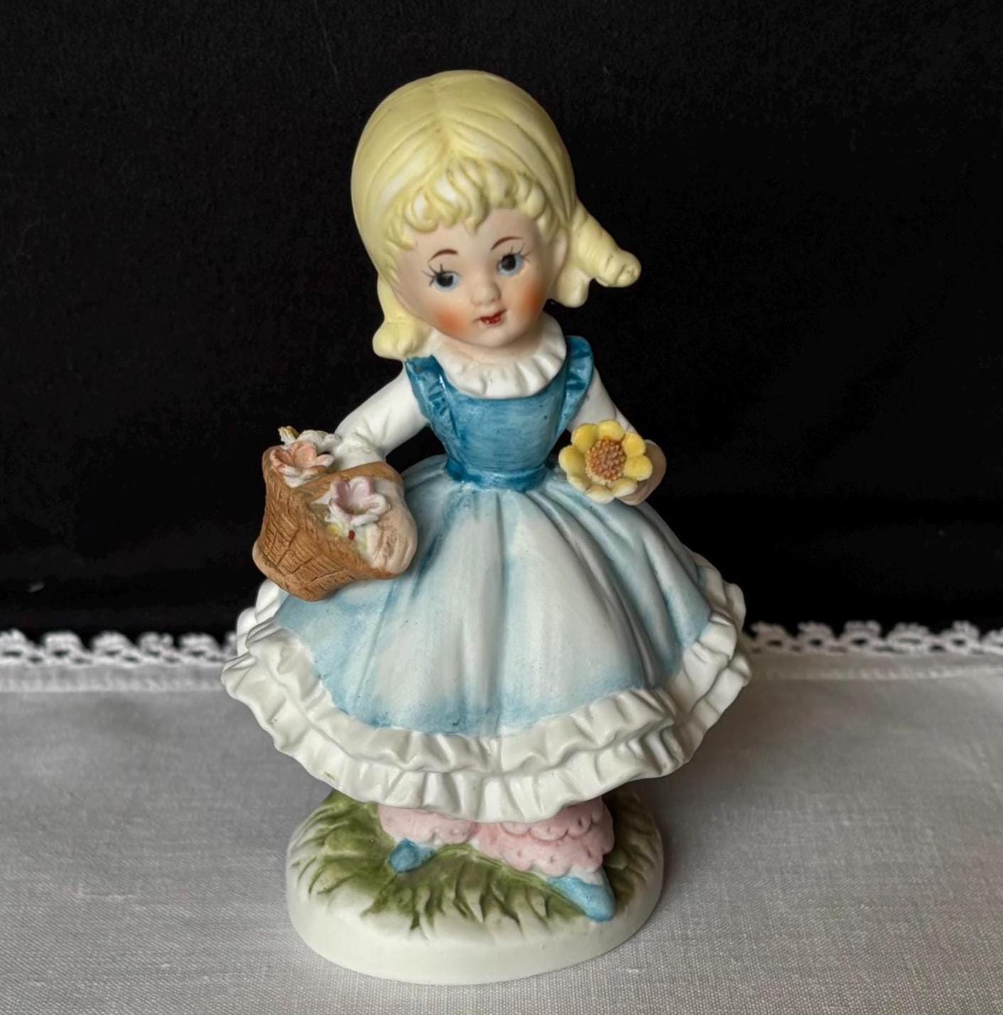 Porcelain Girl With Flower Basket Figurine - Etsy