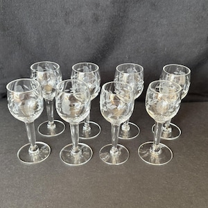 Set of 8 Princess House Heritage pattern 1-oz  stemmed crystal cordial/sherry/shot/liqueur glasses; #422; ca 1980s-1990s