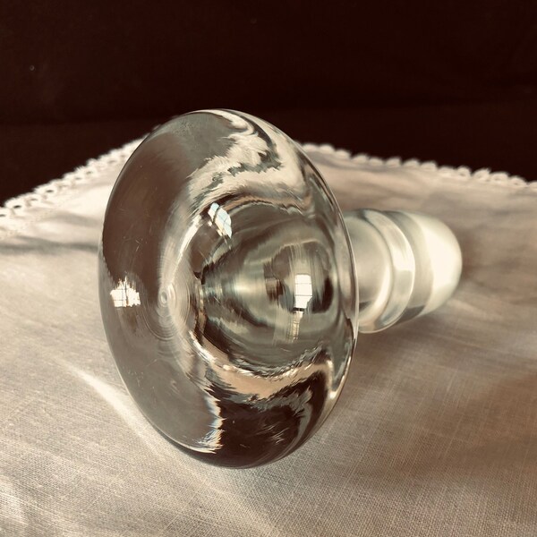 Large solid clear glass/crystal door knob style decanter or bottle stopper; Stopper only; vintage, knob approx 3" diameter