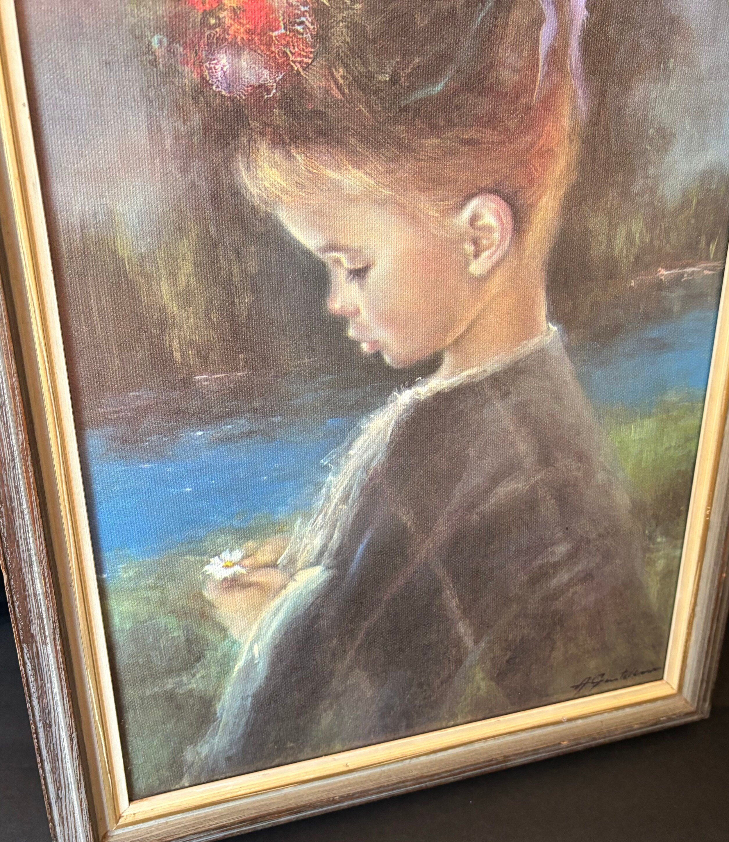 Vintage Framed Armando Gentili Print on Canvas 'precious Vintage Framed Armando Gentili Print on Canvas 'precious