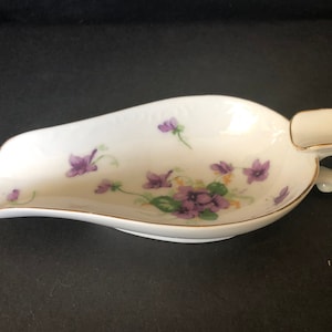 Saji violets pattern lemon dish or tea bag holder; fine china, made in Japan ca 1920&#39;s - 1940s