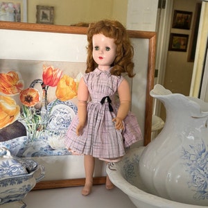 American Character Doll Co 1950s Sweet Sue 18&quot; walker doll;  with original outfit (pink dress, crinoline, panties, hose)
