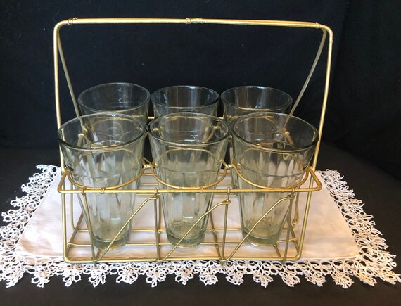 VINTAGE Bar Glasses Set Of 6 Green Glass With Gold Made In Korea MCM