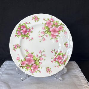 Delightful Royal Chelsea pink floral &#39;peach blossom&#39; pattern salad/dessert/lunch plate; made in England ca 1943-51