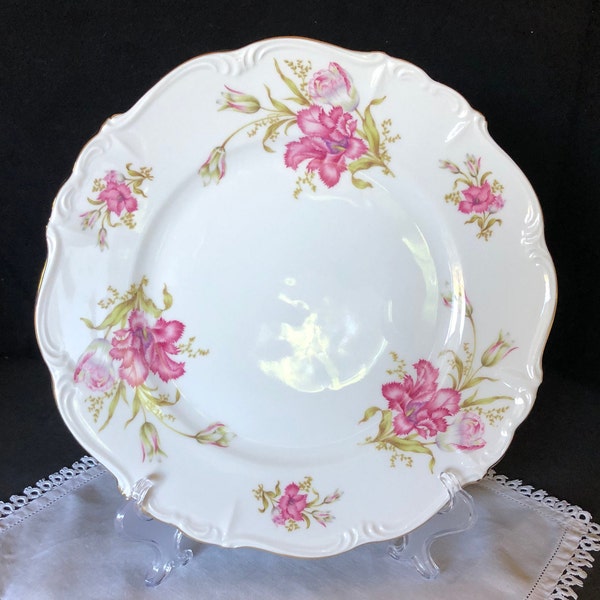 Edelstein dinner plate in Shelby/Shelbey pattern; pink tulips; Maria Theresia line, Bavaria Germany; ca 1931-1974