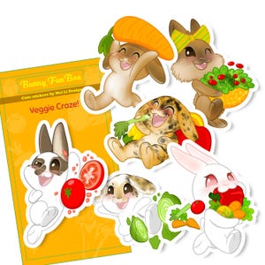 Veggie Craze Bunny Stickers, Vinyl Bunny Stickers, Bunny Stickers, Cute Bunny Stickers, Bunny Sticker Pack, Waterproof Stickers