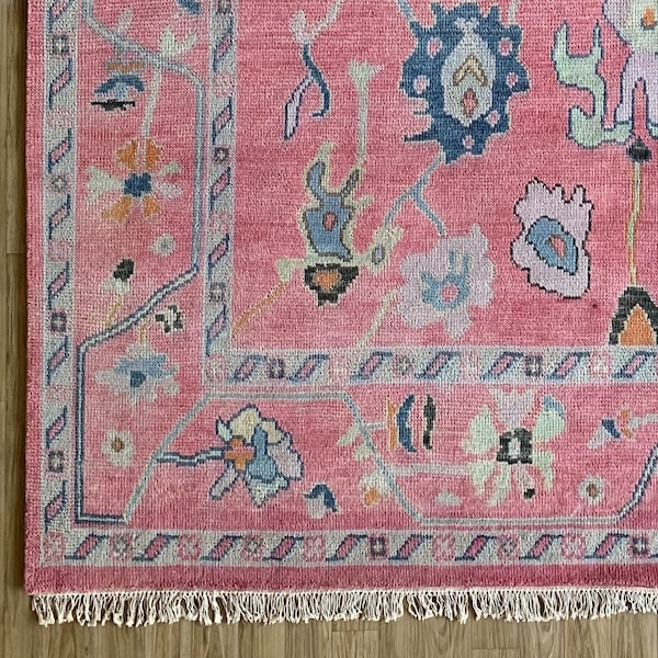 Exquisite Modern Pink Oushak Rug 4x6, 5x8, 6x9, 8x10, 9x12, 10x14 Handknotted Persian Rugs for Living Room - Handmade Rugs for Bedroom