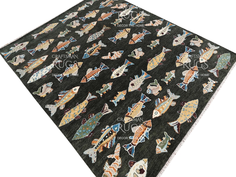 Modern Fish Design Handmade Wool Rug | Hand Knotted Contemporary Rug ...