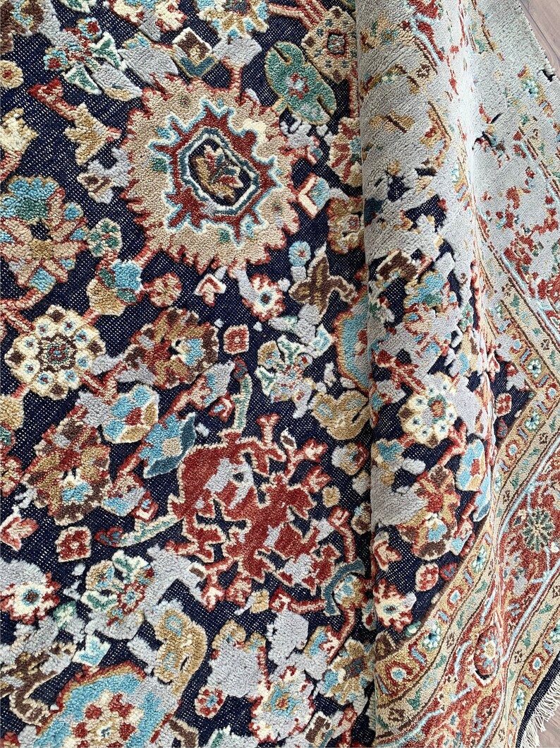 8x10 Distressed Afghan Hand Knotted Chobi Rug, Navy Multicolor Antique