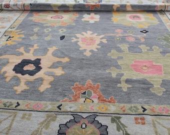 Modern Turkish Oushak Rug Soft Grey Accent 5x8, 6x9, 8x10, 9x12, 10x14 12x15 Area Rug - Oversize Luxury Handmade Rug