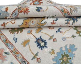 Elegant Handknotted Cream Oushak Rug - Antique-Style Contemporary Design, Available in 4x6, 5x8, 6x9, 8x10, 9x12, 10x14 ft | Living Room Rug