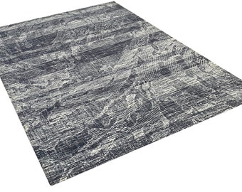 Modern textured loop Hand tufted Woolen Area Rug Grey & White Color Indian High Quality Abstract design Rug Size-5x8 ft