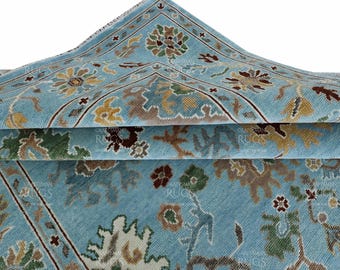 Lt. Blauer Exquisiter Oushak-Stil Handgeknüpfter Teppich 4x6, 5x8, 6x9, 8x10, 9x12, 10 x 14 ft Zeitgenössische Handgefertigte Teppiche für Wohnzimmer