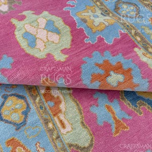 Elegant Hot Pink Oushak Handmade Rug - Persian knotted Soft Wool Rug for Living Area, Office & Kitchen - Available in Multiple sizes
