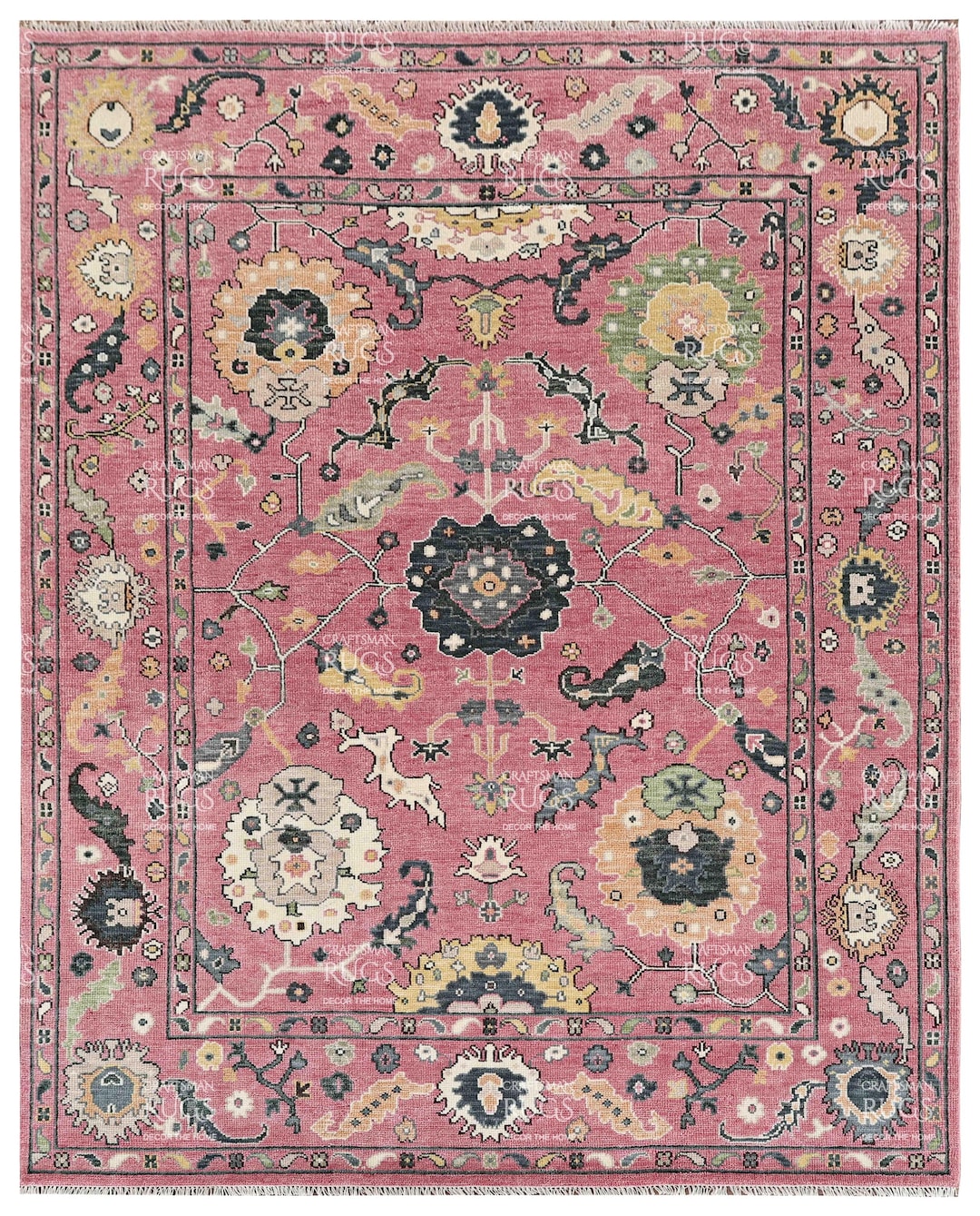 Pink Turkish Rug Pattern 8x10 Ft Quick Ship! Pink Turkish Inspired Oushak Hand Knotted, Handmade ...