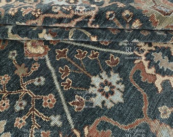 Handgeknoopt oushak-tapijt | Blauwgrijs handgemaakt wollen vloerkleed | Tapijt in traditionele Turkse stijl | Vintage geïnspireerd oosters vloerkleed | Aangepaste formaten