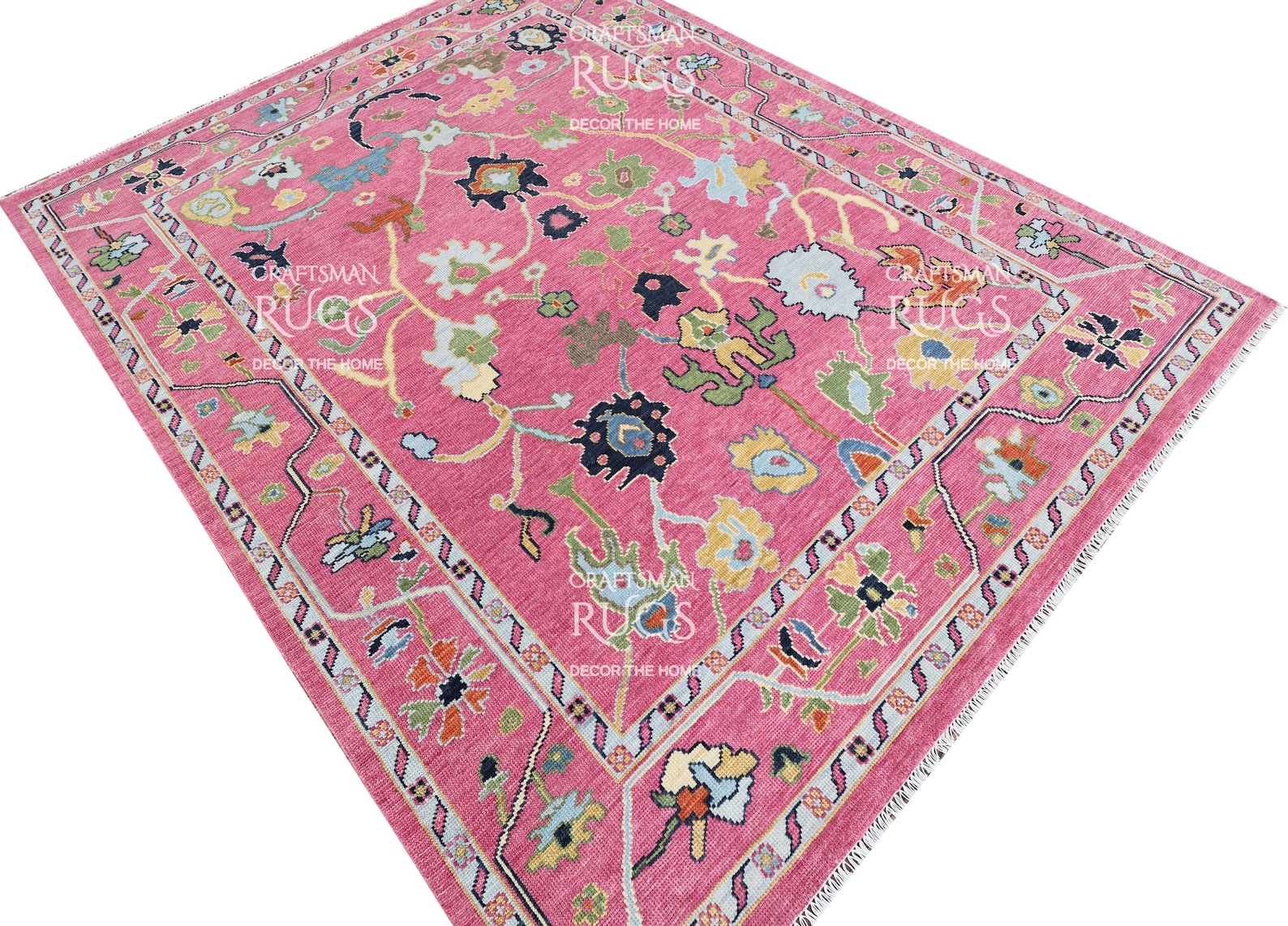 Pink Multicolor Rugs Pink - Multicolor Indian Handmade Luxurious Oushak Rug 4x6, 5x8, 6x9 ...