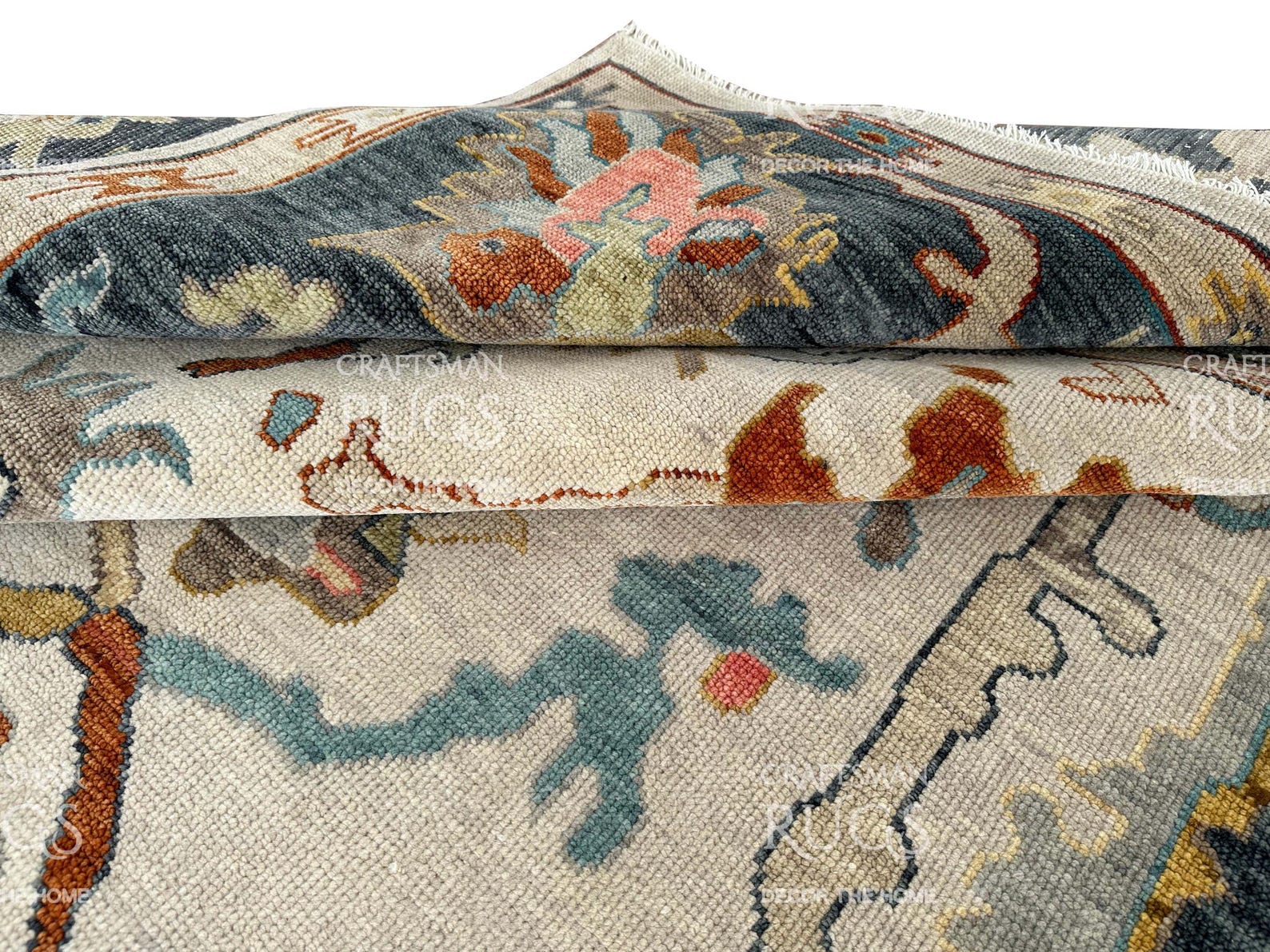 Traditional Handknotted Oushak Wool Rug – Beige - Multicolor ...