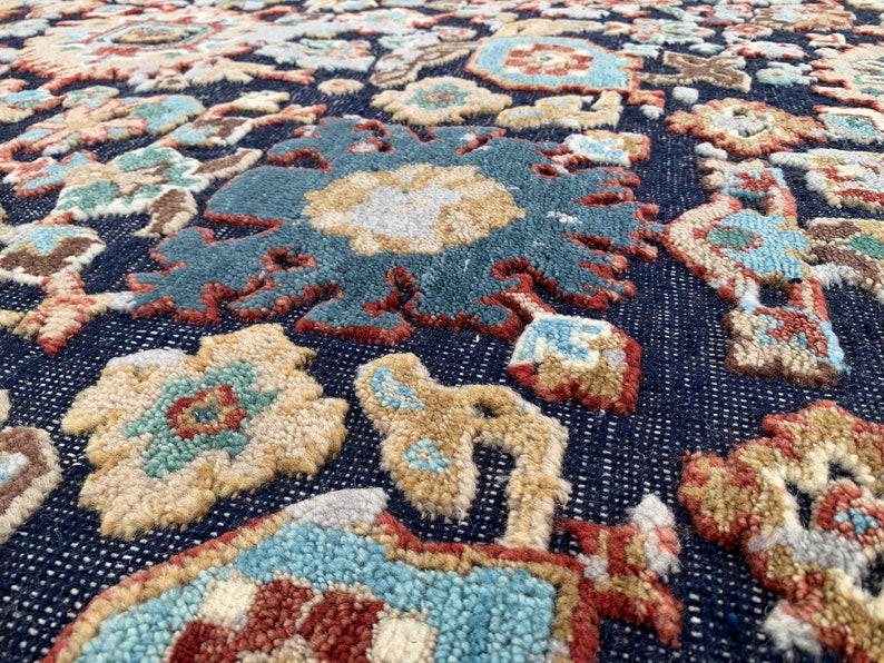 8x10 Distressed Afghan Hand Knotted Chobi Rug, Navy Multicolor Antique