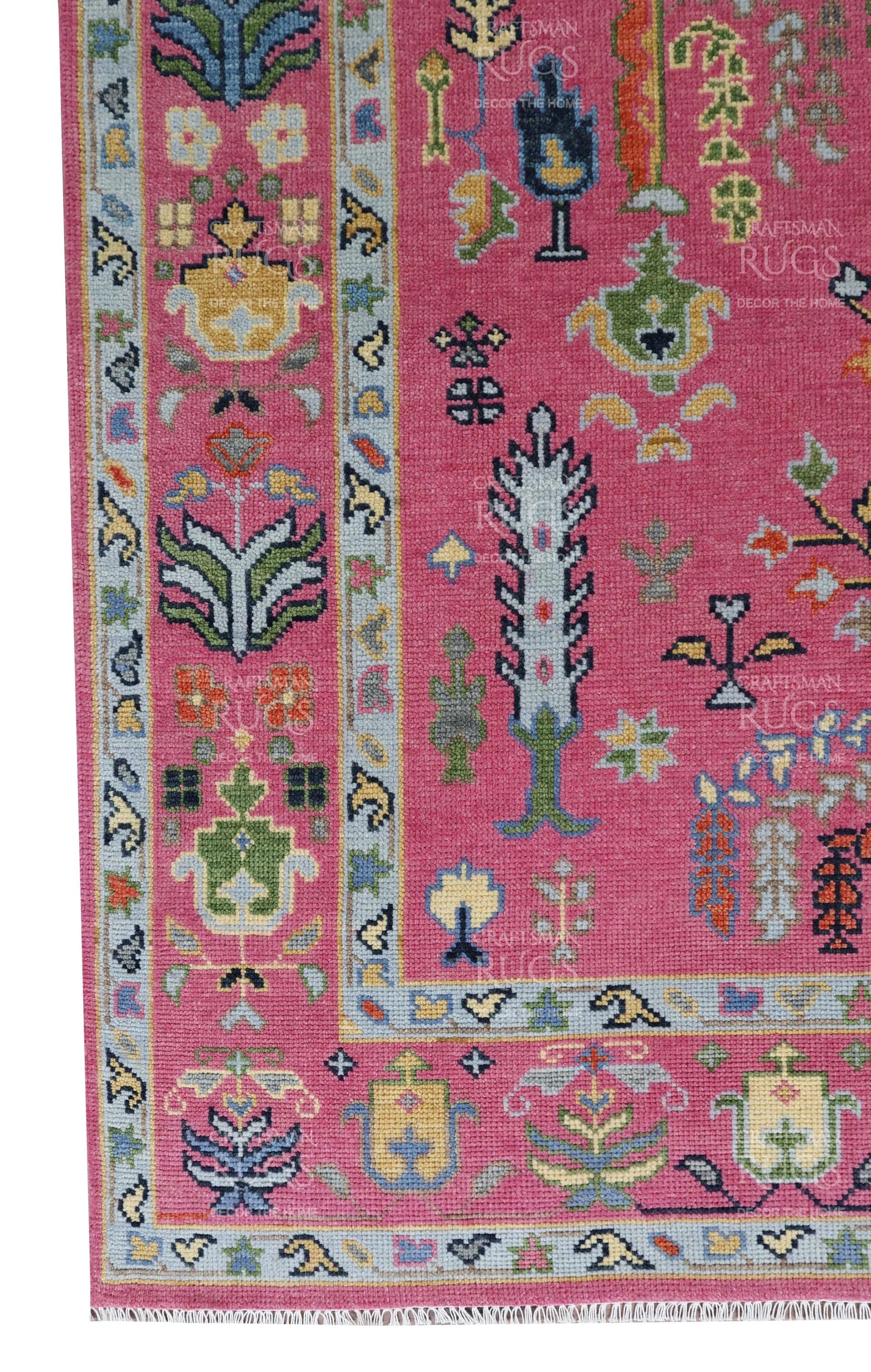 Pink Turkish Rug Pattern Hot Pink Turkish Inspired Oushak Hand Knotted Rug 6x9, 8x10, 9x12 ...