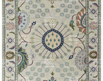 Beige Oushak Rug, Hand Knotted Wool Turkish Area Rug, Traditional Oriental Floral Carpet, Vintage Heirloom Design