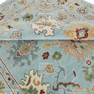 Lt. Blue Exquisite Oushak style Hand Knotted Rug 4x6, 5x8, 6x9, 8x10, 9x12, 10x14 ft Contemporary Handmade Rugs for Living Room