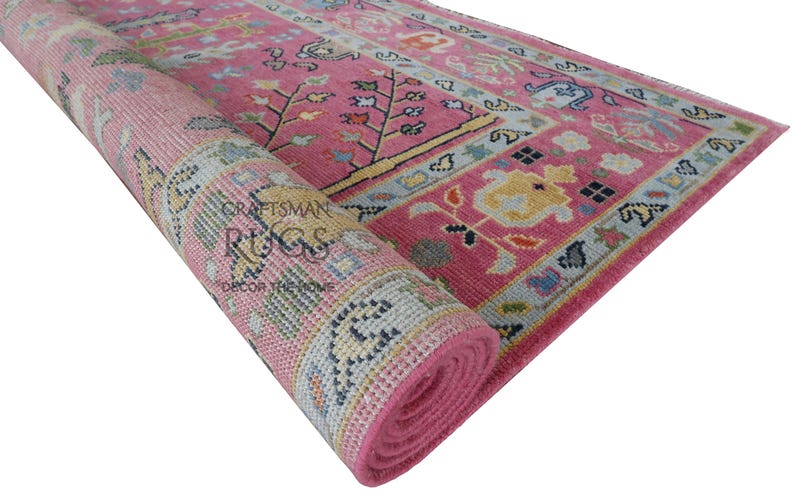 Pink Rup Pattern Hot Pink Exquisite Oushak Style Hand Knotted Rug 6x9, 8x10, 9x12, 10x14 ...