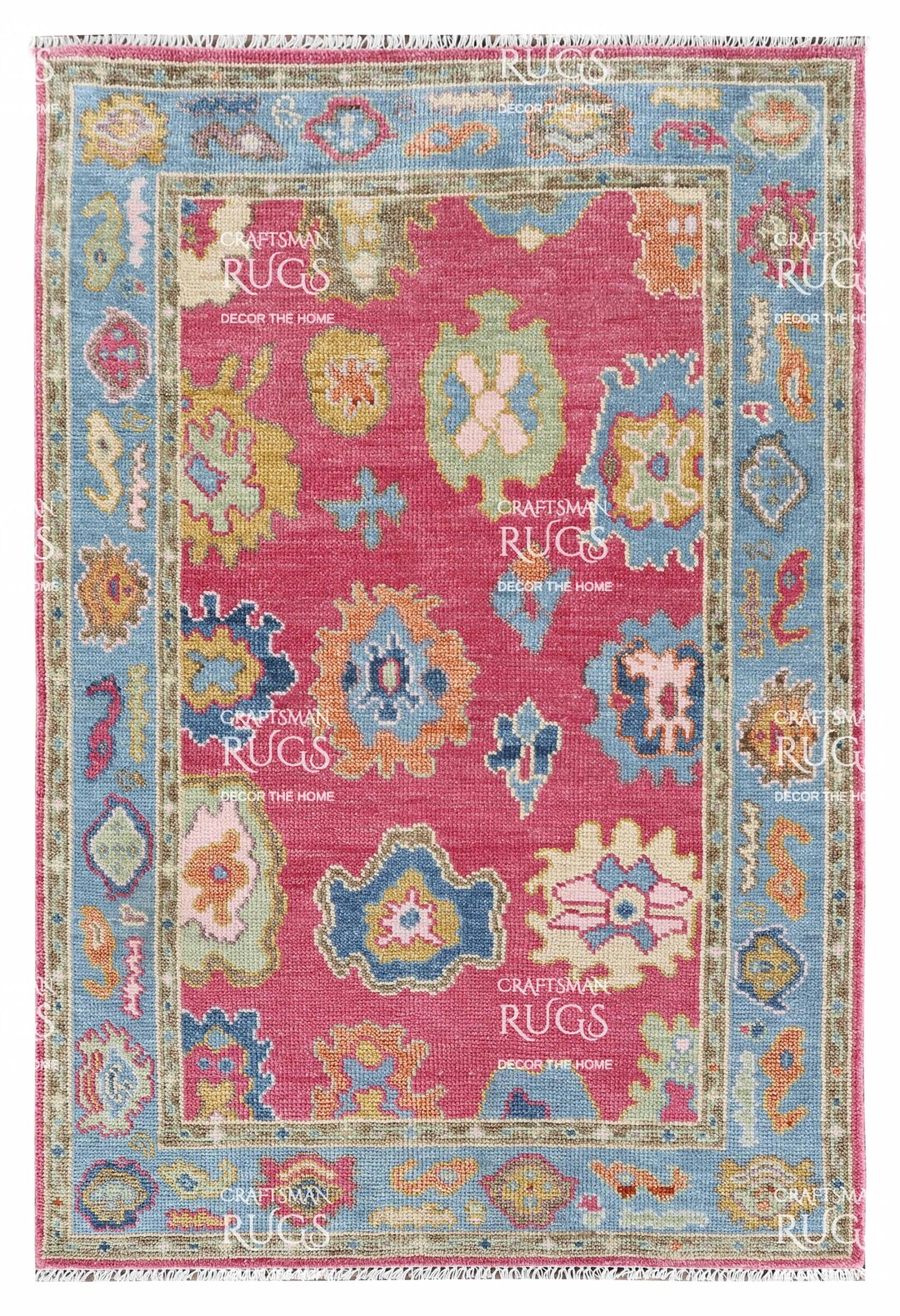 Pink Multicolor Rugs 4 X 6 Ft Modern Pink - Multicolor Oushak Hand Knotted Rug, Handmade ...