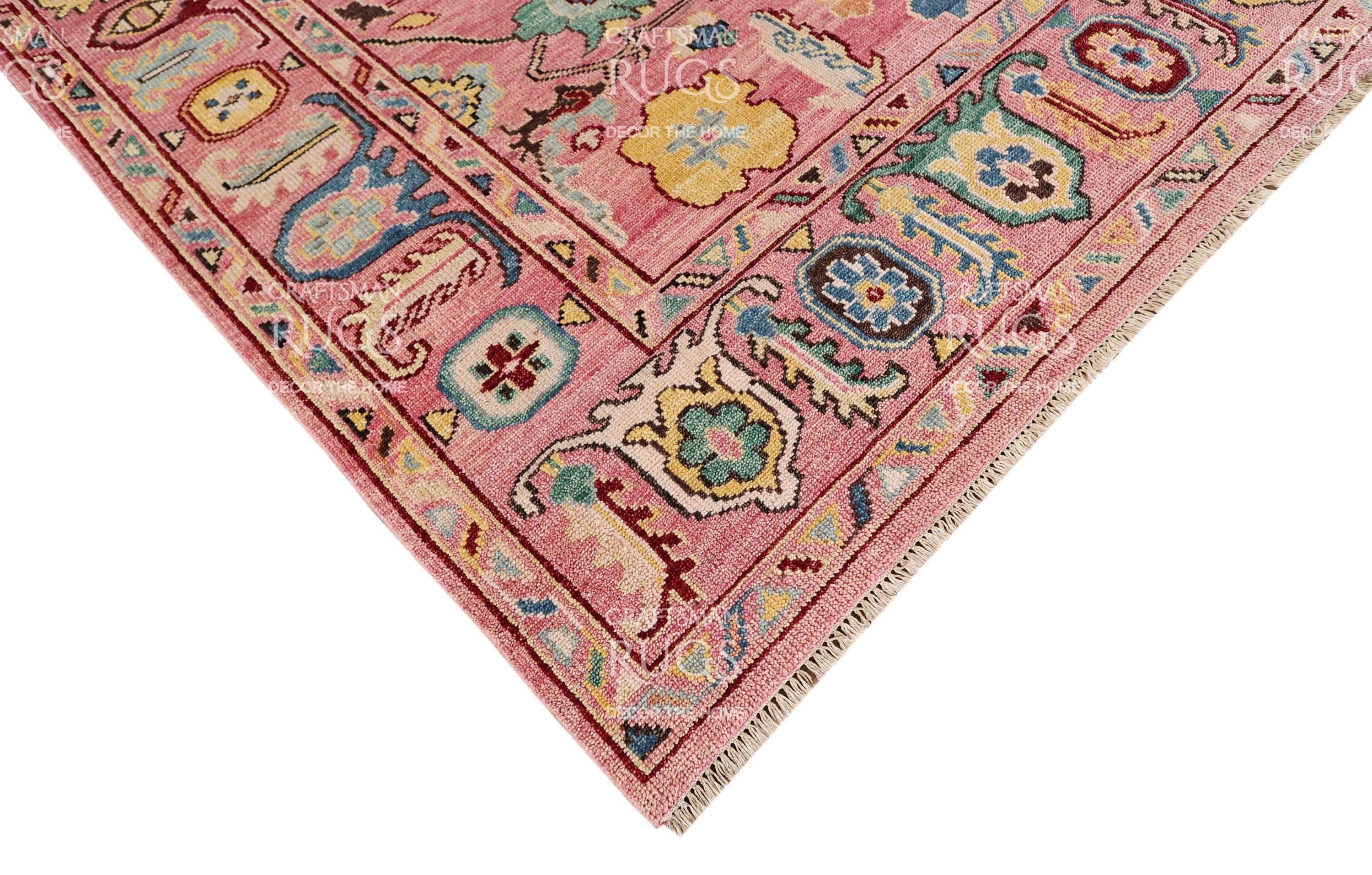 Pink Turkish Rug Pattern Pink Hand-knotted Oushak Rug – Turkish Style Wool Area Rug With ...