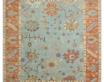 M. Blue Rust Turkish Oushak Hand Knotted Rug 4x6, 5x8, 6x9, 8x10, 9x12, 10x14 ft Handmade Rugs for Living Room - Antique Ethnic rug