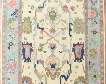Ivory Turkish Oushak rug 4x6, 5x8, 6x9, 8x10, 9x12, 10x14 ft Antique Hand Knotted Soft Wool rug, Oriental Living Area rug