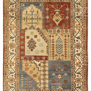 Leveransklar 5x8 Oushak-matta – Handgjord turkisk knutmatta i ull | Traditionell lappdesign i Oushak-stil | Hantverksmattor
