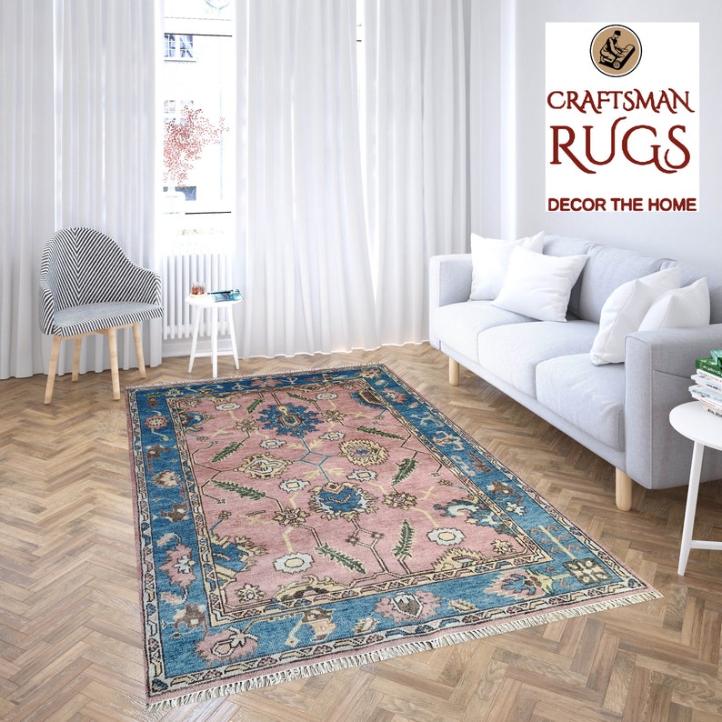 Elegant Oushak Rug Soft Pink Turkish Rug 4x6, 5x8, 6x9, 8x10, 9x12, 10x14 Ft Handmade Area Rug