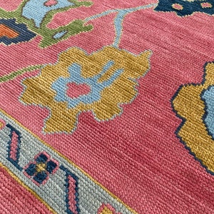 Prachtige roze Turkse Oushak handgeknoopt tapijt 4x6, 5x8, 6x9, 8x10, 9x12, 10x14 ft handgemaakte tapijten voor woonkamer antiek eigentijds tapijt afbeelding 9