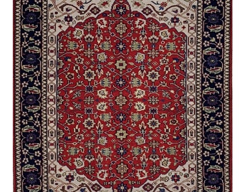4x6 traditioneel rood marineblauw antiek Heriz handgeknoopt tapijt | Turks vloerkleed van wol | Vloerkleden voor de woonkamer | Slaapkamer tapijten