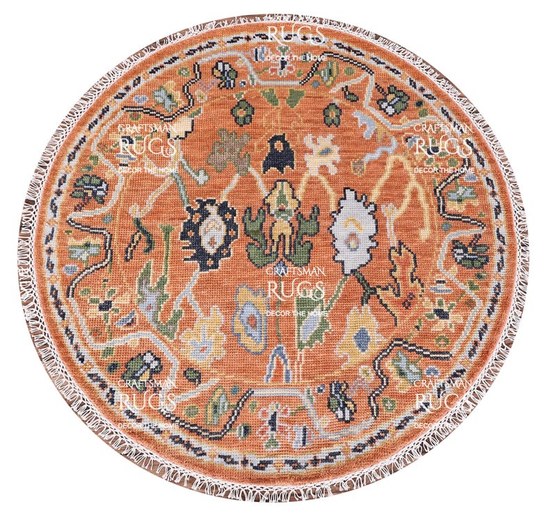 Round Orange Rug Round Oushak Rug 5' 6' 7' 8' 9' 10' Diameter - Hand Knotted Wool ...