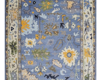Blue Turkish Oushak rug 4x6, 5x8, 6x9, 8x10, 9x12, 10x14 ft Antique Hand Knotted Soft Wool rug, Oriental Living Area rug