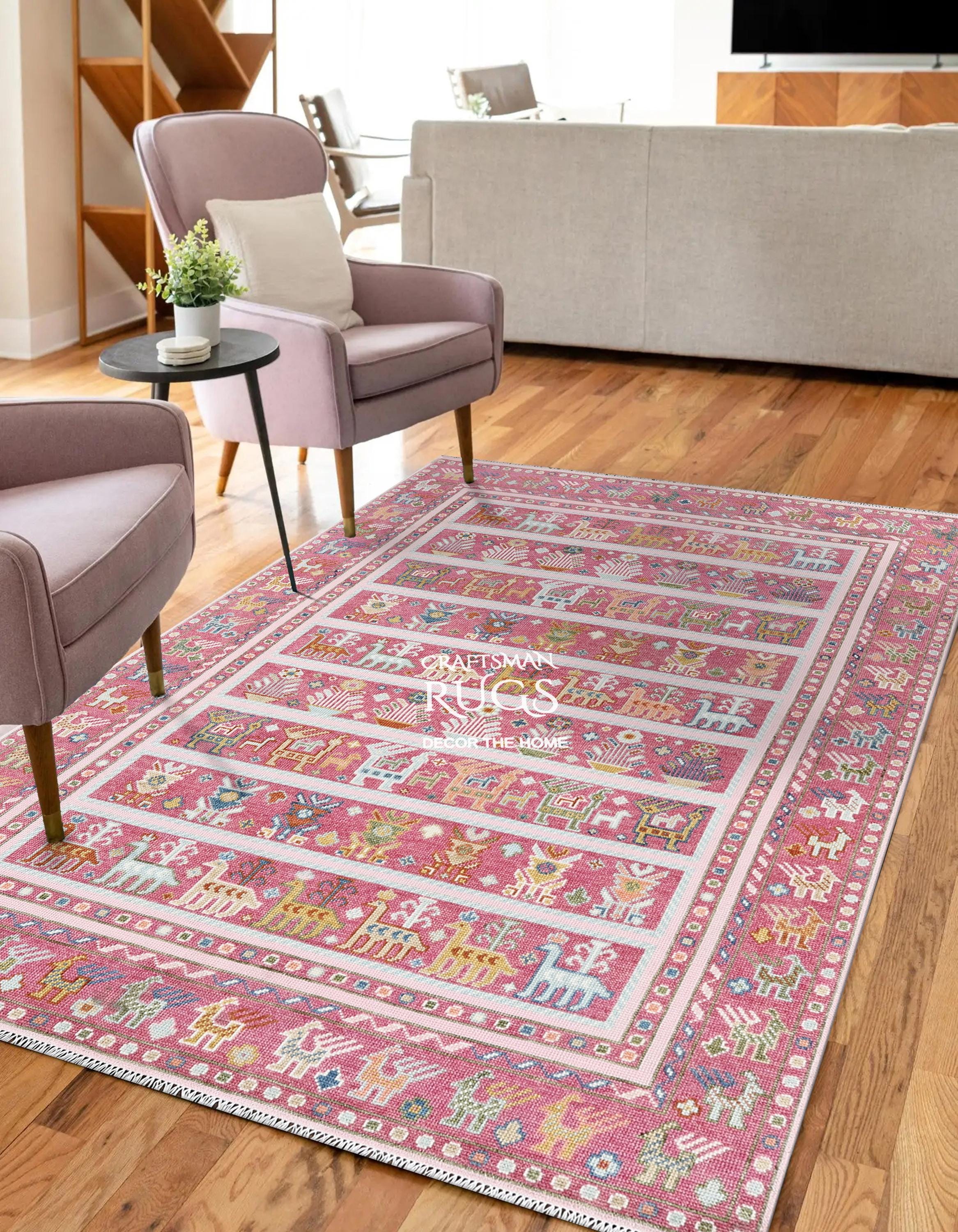 Exquisite Pink Hand Knotted Indo Shabargan Rug 4x6, 5x8, 6x9, 8x10 ...