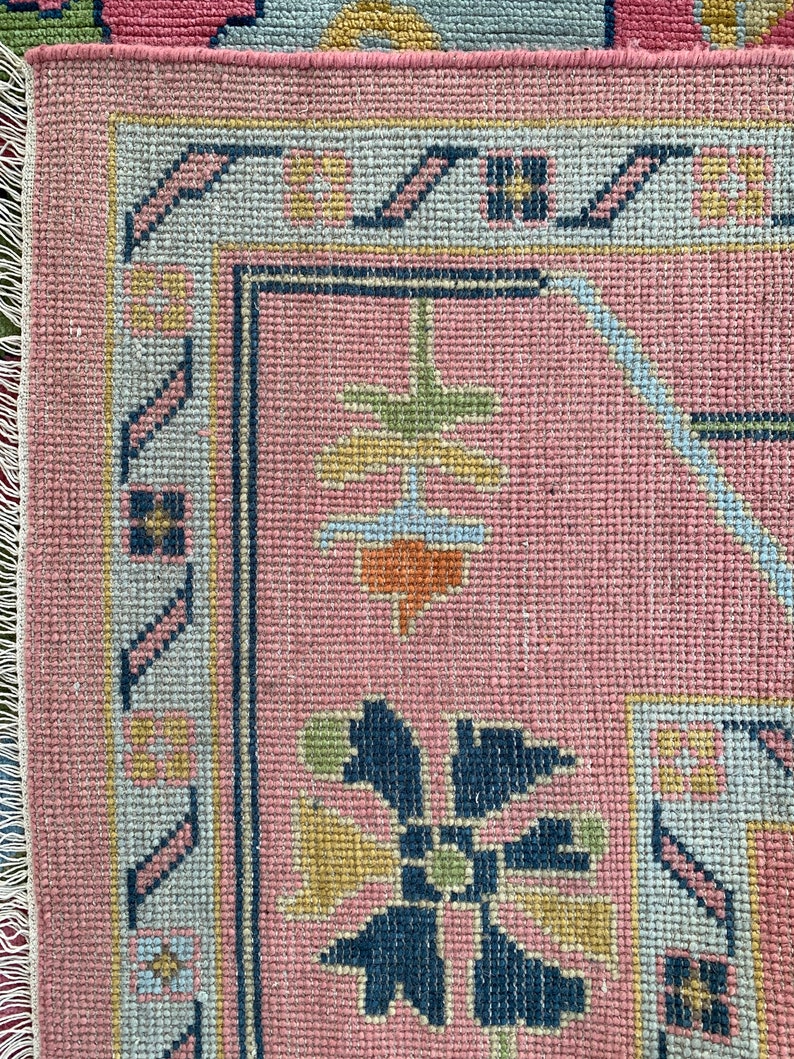 Prachtige roze Turkse Oushak handgeknoopt tapijt 4x6, 5x8, 6x9, 8x10, 9x12, 10x14 ft handgemaakte tapijten voor woonkamer antiek eigentijds tapijt afbeelding 6