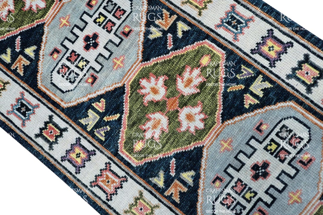 Rusk Color Rug Runners Handknotted Oushak Design Runner Rug - Blue - Grey Color Contemporary ...