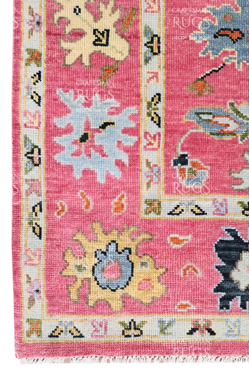 Pink Turkish Rug Pattern Exquisite Pink Oushak Rug | Hand Knotted Wool Area Rug | Traditional ...