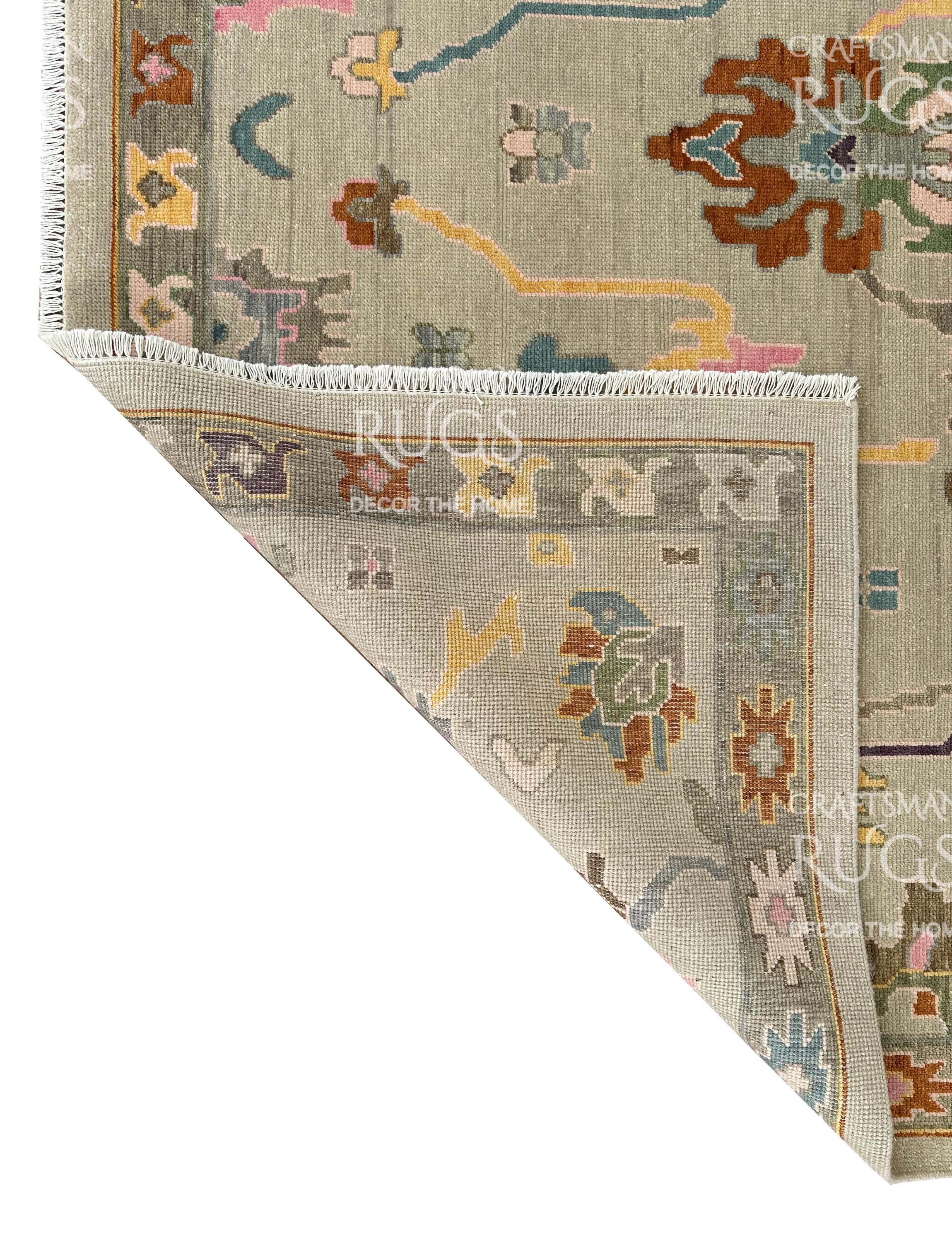 Handmade Oushak Wool Area Rug – Soft Beige With Multicolor Accents ...