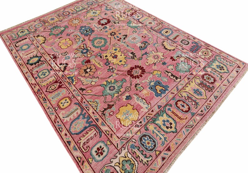 Pink Turkish Rug Pattern Pink Hand-knotted Oushak Rug – Turkish Style Wool Area Rug With ...