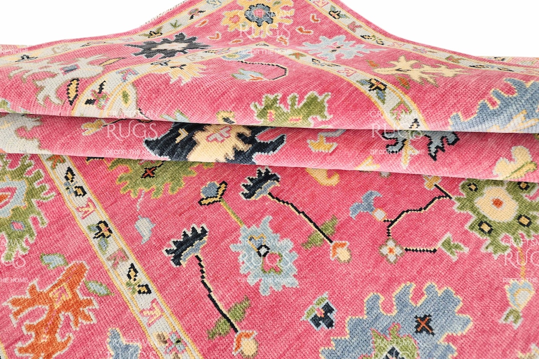Pink Rup Pattern Pink Oushak Rug | Hand-knotted Wool Area Rug | Turkish Style Vintage ...